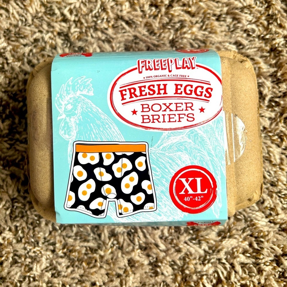 Freeplay “Fresh Eggs” Boxer Briefs XL (40”-42”) – Fun Novelty Gift – NIB
